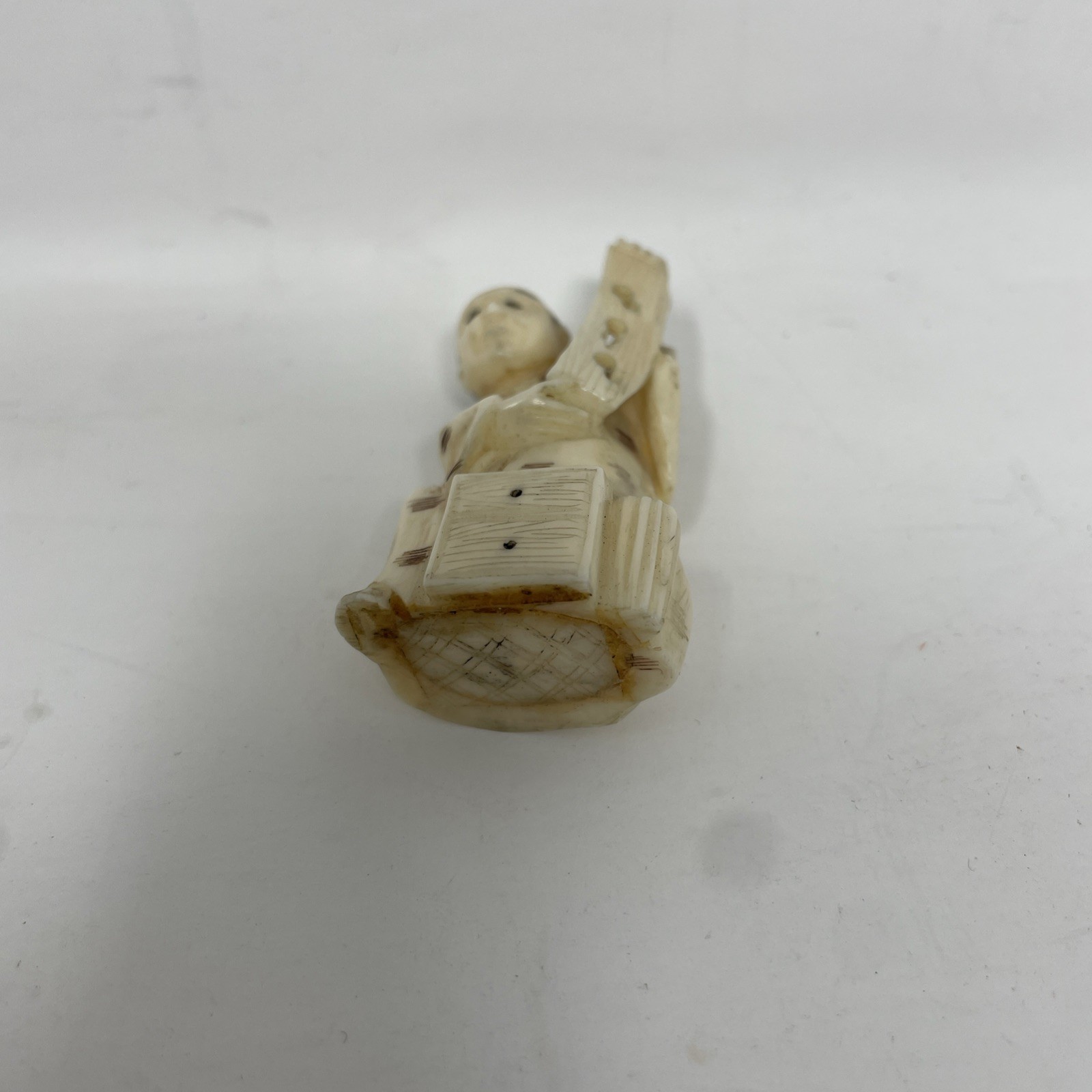 Antique Netsuke Small Figurine Hand Carved Resin Wise Man Sitting Down 2" Tall