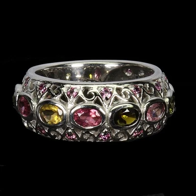 925 Sterlingsilber Ring Oval Turmalin Rhodolith Granat Natürlich Edelstein Größe - Bild 1 von 4