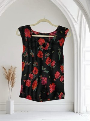 Notations Sleeveless Floral Pleated Crinkle Top Women s Size Medium Artsy Y2K