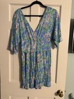 Lily Pulitzer Blue Floral Print, Green,  Pink  Deep V Neck Romper Sz L — photo 2
