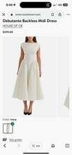 HOUSE OF CB Debutante Ivory Backless Midi Dress M Boat Neck Cap Sleeve