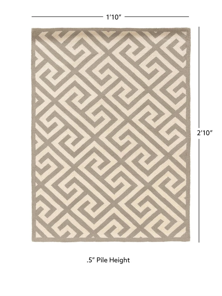 Linon Silhouette Greek Key Hand Hooked Wool 1'10"x2'10" Rug in Gray - Image 4 of 4