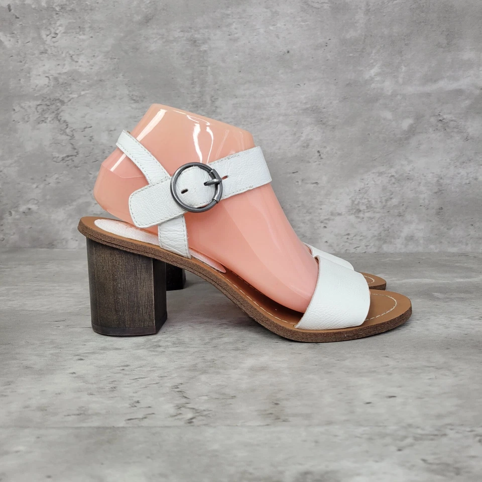Espléndida Sandalia Mujer 8 Zapato Blanco Tacón Madera Tirantes Cuero Hebilla Superior Foto 4 de 4