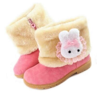 Baby Girls Winter Fur Boots Boots 23 Bunny Pink Inside Warm Lined