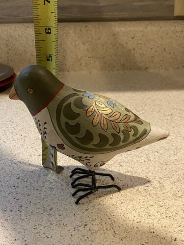Vintage handbemalter Holz Vogel auf Metallbeinen - Volkskunst skandinavischer Stil - Bild 10 von 13