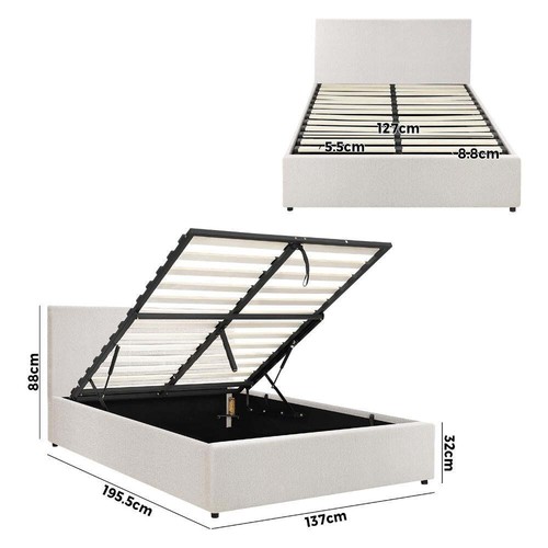 Premium Milano White Boucle Fabric Gas Lift Storage Bed | Two In One Bed - Picture 12 of 14