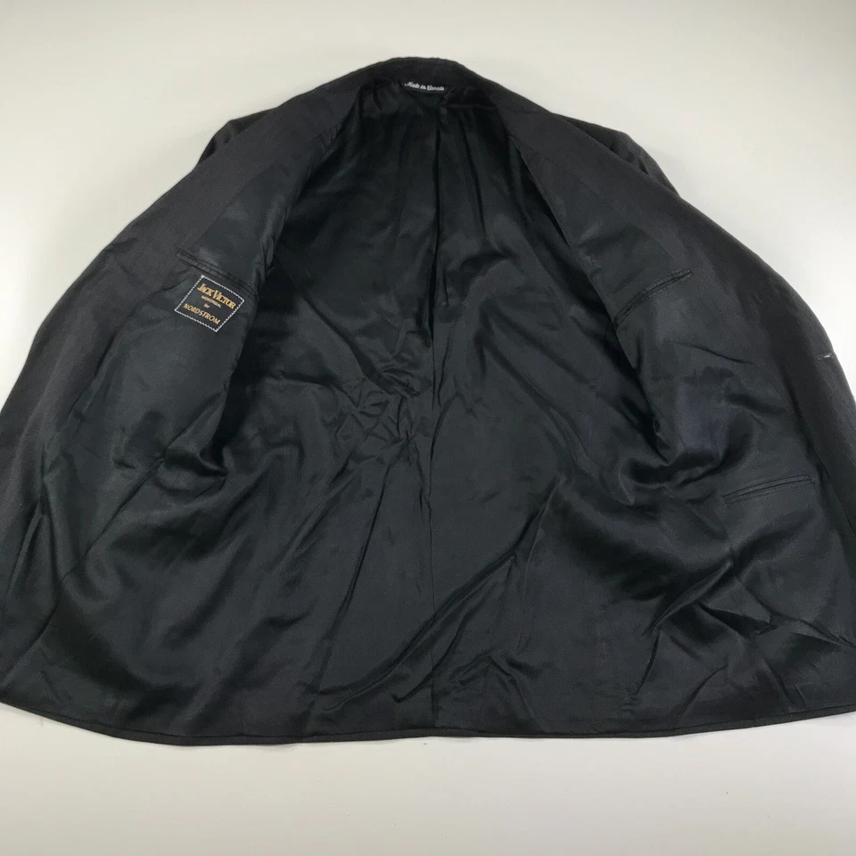 Jack Victor Blazer Mens 40 Charcoal Gray Blue Striped Herringbone Wool 2 Buttons - Image 4 of 4