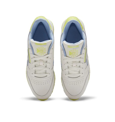 REEBOK CL LTHR Chalk/Blue/Yellow Leather Lifestyle Women Shoes - Picture 5 of 6
