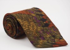 Edsor Kronen Krawatte grün braun Federn 100% Seide Handmade