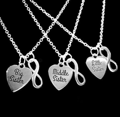 Sister Necklace Set Big Sister Middle Sister Little Sister Heart