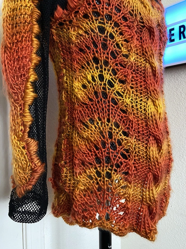 Suéter Tejido Avant Garde Para Hombre Pequeño Mujer Mediano HECHO A MANO Malla Web Suelta Abierta Foto 4 de 4