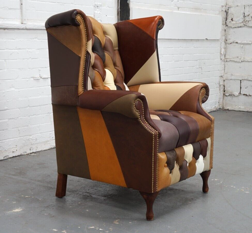 Chesterfield Armchair in Patchwork Leather NEW - Picture 8 of 13