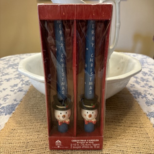 Vintage Merry Christmas American Greetings 12" Tapers Candles Snowman New