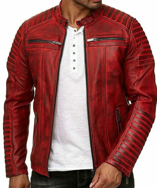 Jacket Genuine Leather Slim Fit Biker New Mens Vintage Real Motorcycle