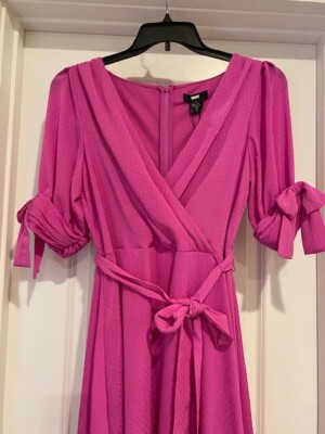 NWT DKNY Tie Sleeve Faux Wrap Dress Size 10 Gorgeous Pink!