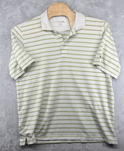 Arnold Palmer White Green Striped Short Sleeve Polo Golf Shirt Men Size XL READ