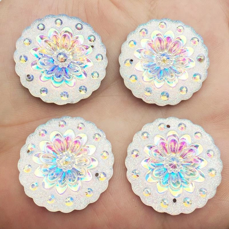 8pcs Round Floral Flatback Charms 2 Hole Resin Rhinestone DIY Wedding Decoration - Image 3 of 4
