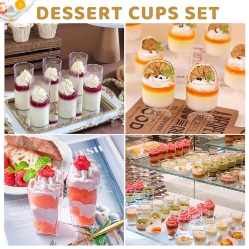 240 Packungen 2/3 Unzen Mini Dessert Tassen mit Löffeln Quadratisch/Rund/Rund Kelch Clea... - Bild 5 von 5