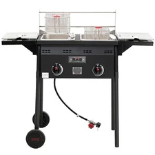 Outdoor Propane Deep Fryer,Dual Tank with Dual Independent Cast Iron Burners