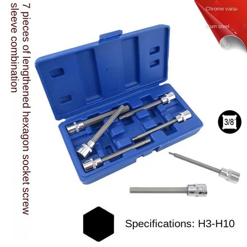 7 PC 3/8" DRIVE EXTRA LONG HEX BIT SOCKET SET ALLEN KEY 3 MM TO 10MM SCREWDRIVER - Picture 12 of 13