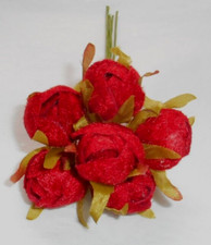 RED Velvet millinery Vintage style 6 ROSE BUD fabric flowers ALEXANDER dolls HTF