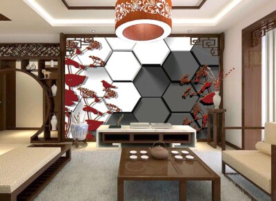 3D Hexagon Branch ZHUA9326 Wallpaper Wall Murals Removable Self-adhesive Ann 24