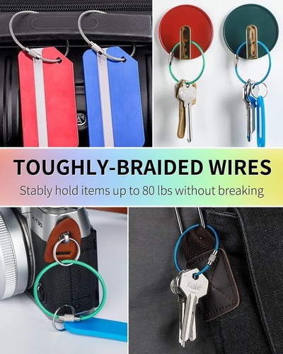 20x Stainless Steel Wire Keychain Cable Key Ring Luggage Tags Loop w/ Screw Lock - Picture 4 of 48
