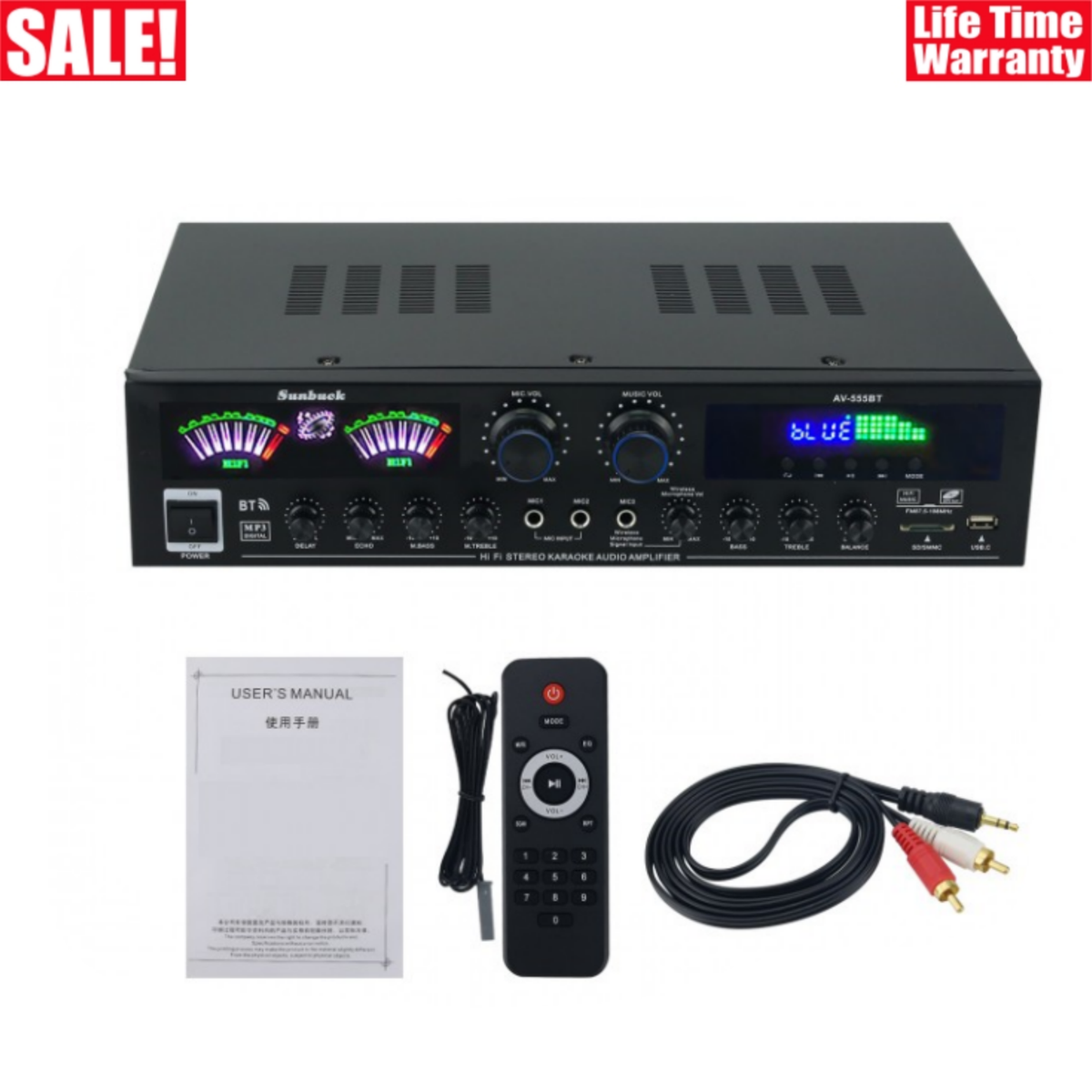 AV-555BT 5Ch Home Power Amplifier Bluetooth Hifi Stereo w/ 400W+