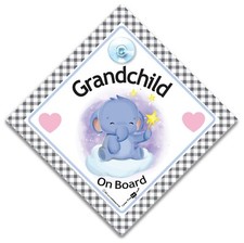 Grandchild On Board Suction Cup Car Sign, Baby elephant On Board Sign