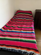 Mexican Serape Blanket From Playa Del Carmen GUC Twin Size Hot Pink