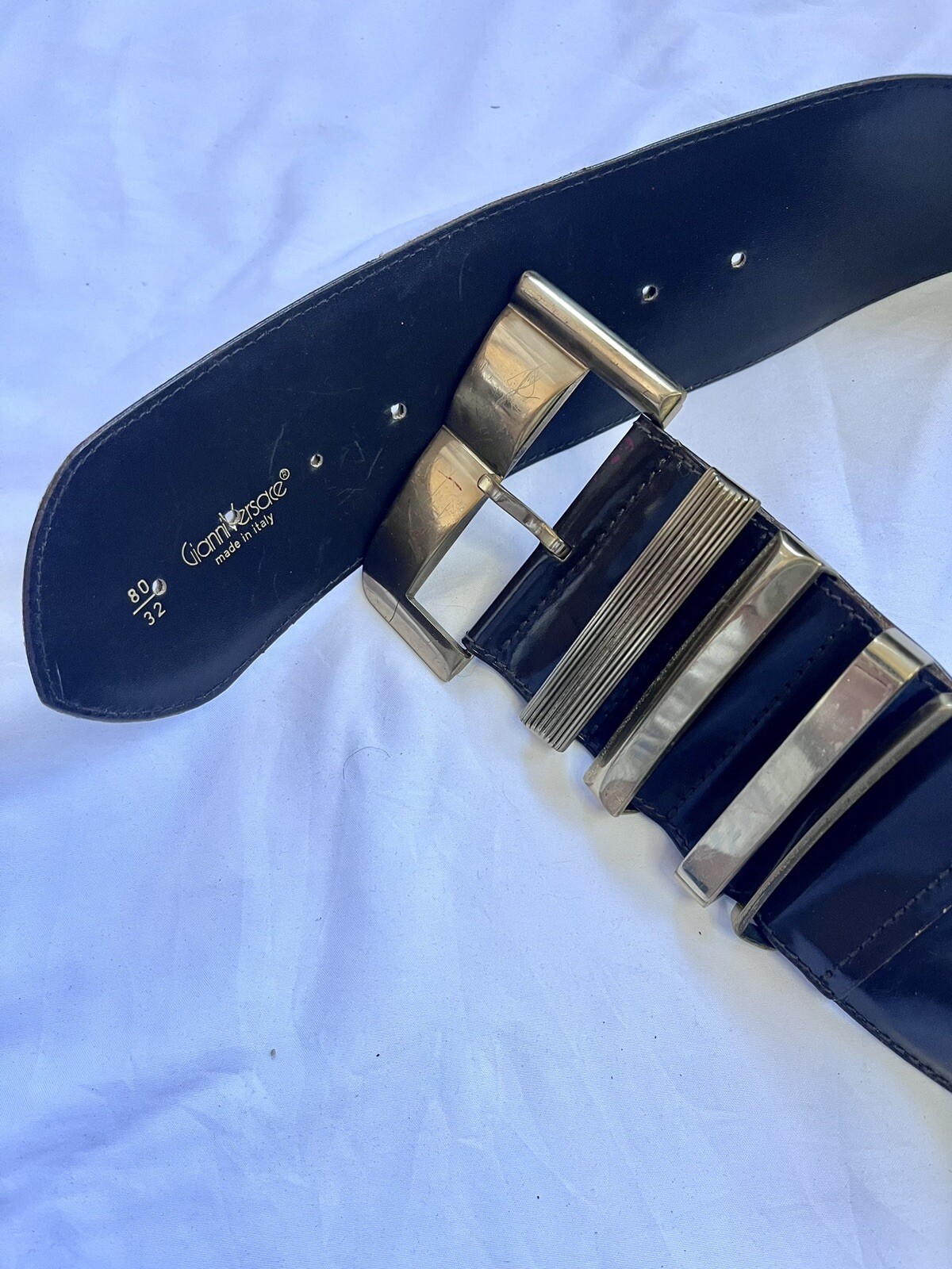 GIANNI VERSACE Belt Leather Black Gold Women's Made In Italy Used