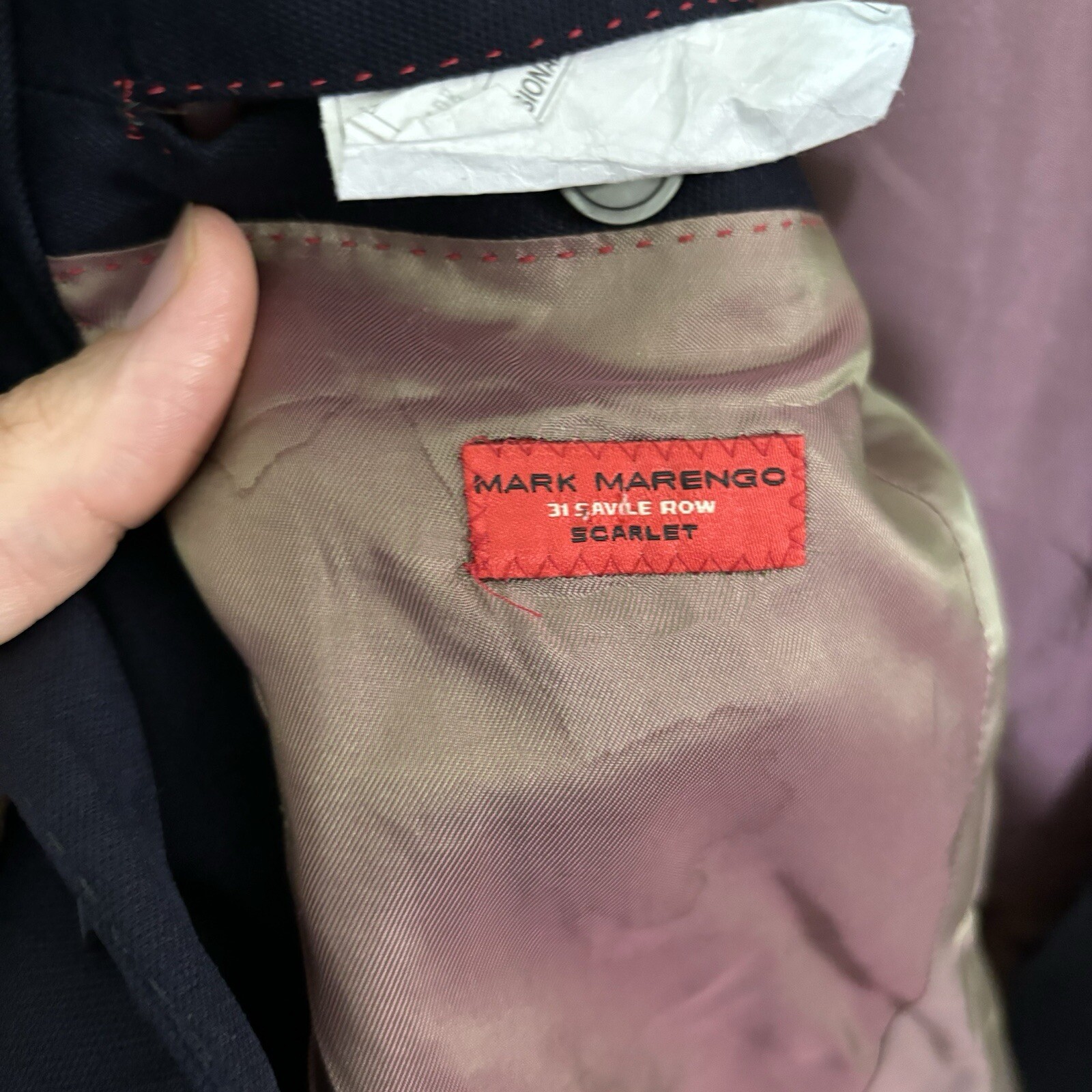 Giacca blazer scarlatto Mark Marengo Savile fila blu navy singolo bottone lana EU50 UK40