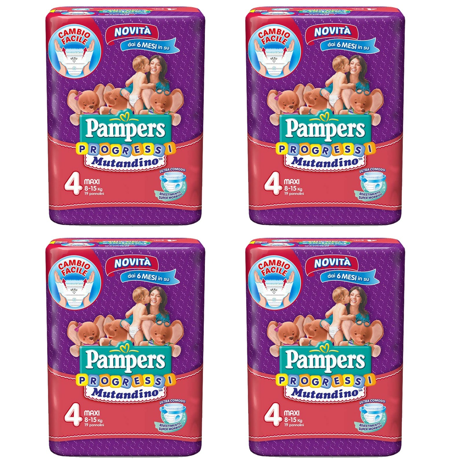 76 Pannolini PAMPERS PROGRESSI MUTANDINO Bambini Taglia 4 MAXI 8-15 kg NUOVI