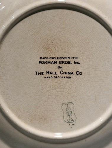 Vintage 9" Plate By The Hall China Co.TST Forman Bros. Inc. - Picture 6 of 7