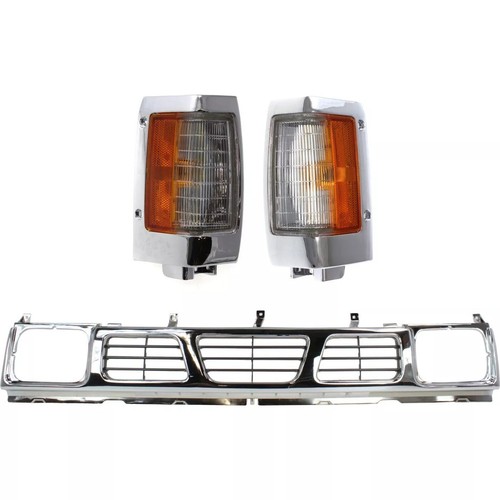 Front Chrome Grille + Left Right Corner Lights For 1995-1997 Nissan Pickup 3PCS - 第 1/12 張圖片