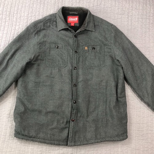 Coleman Shirt Men XL Gray Flannel Fleece Sherpa Shacket Button Jacket Camp Hike - Picture 13 of 24