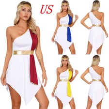 Women's Rome Greek Toga Costume Lady Tunic Dress Shiny Ballroom Dancewear