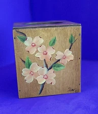 Vintage Retro Wooden Folk Art Hand Painted Floral Tissue Box Holder Signed SALE!