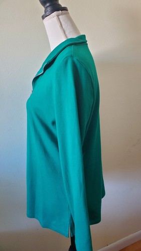 Karen Scott Women's M Cotton Top Long Sleeve Half Zip-Up Collar Green - Picture 6 of 16