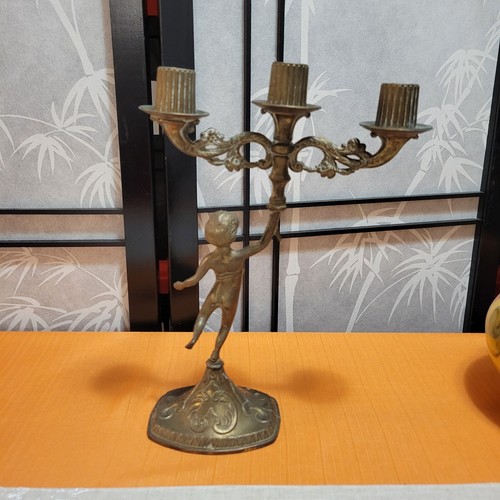 Matching Pair of Vintage Brass Cherub Candelabras - Candlestick Holders - Picture 15 of 17