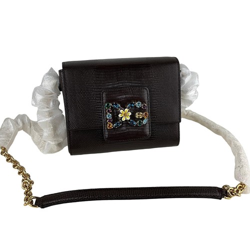 Dolce&Gabbana Women's Embellished DG Stone-Flowers Shoulder Bag Brown Sz Small - 第 1/8 張圖片