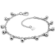 Solid 925 Silver Adjustable Bell Anklet Dual-purpose anklet/bracelet Up to 10.5"