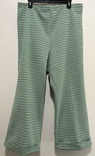 Vintage 1970s Plaid Pants Textured Knit Polyester Green White Blue Wide Leg