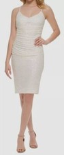 Eliza J Women's White Sequined Ruched Sheath Dress Size 6