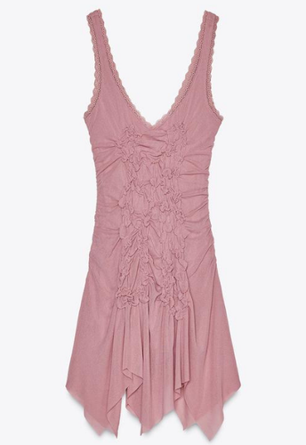 ZARA BNWT 2025. PINK MINI DRESS ASYMMETRIC GATHERED V NECK STRAPS. 1937/306/620 - Picture 11 of 13
