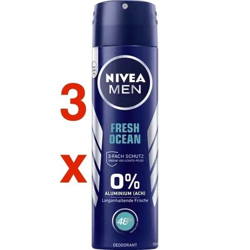 Nivea Men Fresh Ocean Spray deodorant 3 x 150ml 0% Aluminum FREE SHIPPING