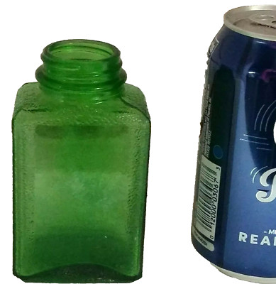 Vintage Owens Illinois Green Glass Bottle Pebble Texture & Clear 2.75'' x 4.25'' T