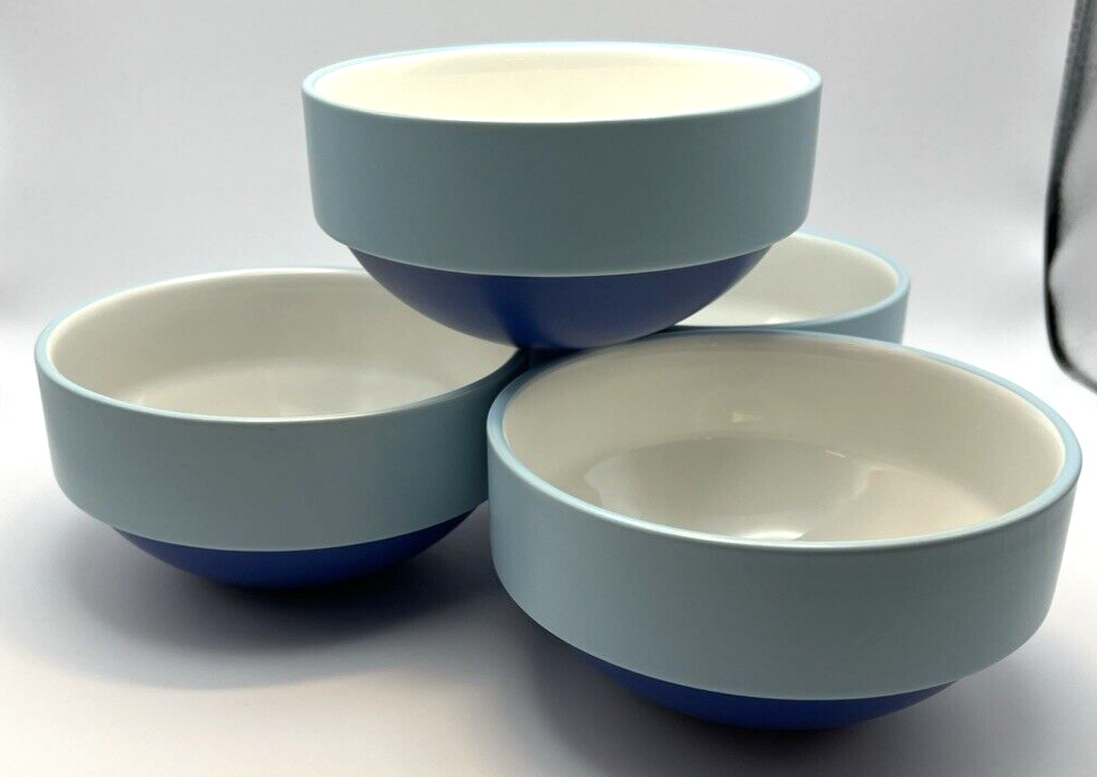 Set of 4 West Elm Cereal Bowls 6" diameter Two Tone Blue & White
