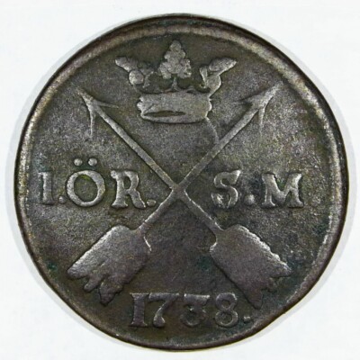 1738 Sweden Frederick I Copper 1738 S.M. 1 ORE Z296