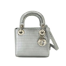Christian Dior Lady Dior Mini Hand Shoulder Bag Enamel Silver 90222235